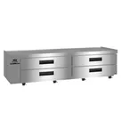 image of Hoshizaki CR98B-L 98" 4 Drawers Refrigerated Chef Base, Marine Edge Steel Top, (12) 12 x 20 Pans Capacity
