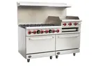 image of Saba GR60-GS24 60" Commercial Gas Range, (6) Open Burners, 24" Griddle/Broiler and (2) Ovens