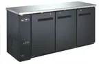 image of SABA SBB-24-72B Bar Cooler, 72-3/4" W x 22-26" D, 19.6 cu ft (556 L), Black Steel, 3‑Door, 6‑Shelf