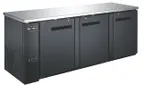image of SABA SBB-27-90B Back Bar Cooler - 90-3/8" W, Black 3 Doors, Holds 4 Half Barrels, 115V, 4-in Casters