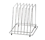 image of TableCraft Products CBR6 Cutting Board Rack 9-1/2" x 12" x 11", Stainless Steel, Black Feet, 6 Slots