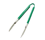 image of Browne USA 5511GR Utility Tongs – 9" One‑Piece Stainless Steel Green PVC Coating, 1.0 mm Thickness
