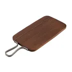 image of Browne USA 571808 Serving Board – 15" x 8-1/2" Wood, Walnut, Reversible, Stainless Steel Handle