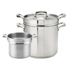 image of Browne USA 5724090 Pasta Cooker Set, 20‑Qt 11‑3/4" Pot w/ Basket, Stainless, Induction Ready - Set