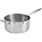 image of Browne USA 5724166 Sauce Pan, 8 Qt 11" Dia x 5.5" H, Stainless/Al Core, Natural Hdl Induction NSF