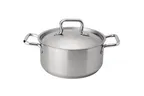 image of Browne USA 5733905 Stock Pot, 5 Qt., Stainless Steel, Cover, Handles, 4mm, Induction Ready, NSF