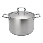 image of Browne USA 5733912 Stock Pot, 12‑Qt 11" Dia x 7‑3/10" H, Steel, Lid, Riveted, Base Induction, NSF