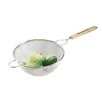 image of Browne USA 574126 Mesh Strainer – 6" Bowl, 6" Wood Flat‑Bottom Handle, Double Medium Tin‑Plated Mesh