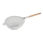 image of Browne USA 574133 Mesh Strainer 12" Bowl, 15" L Wooden Handle, Double Mesh Tin-Plated Tinned