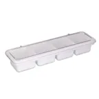 image of Browne USA 574837 Bar Caddy Tray, 4‑Compartment White Plastic, 18" x 5" x 3", 1.25 pt, Clear Cover