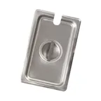 image of Browne USA 575579 2/3 Flat Notched Pan Cover, Handle, 13-9/10" L x 12-9/10" W, 24‑Gauge Stainless