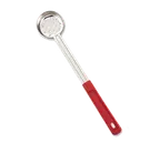 image of Browne USA 5757421 Spoon – 2 Oz, 10-4/5" Length, Perforated Stainless, Red Handle, 1 mm Thick