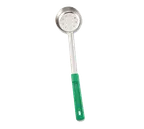image of Browne USA 5757441 Control Spoon – 4 Oz, 10-4/5" Perforated Stainless Steel, Green Handle, 392°F