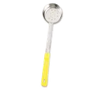 image of Browne USA 5757451 Portion Control Spoon - 5 oz, 10-4/5" perforated stainless steel, Yellow Handle