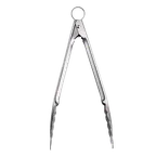 image of Browne USA 57577 Utility Tongs – 9½" Stainless Steel, Silver Handle, Lock & Loop, Dishwasher Safe