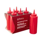image of Browne USA 57801205 Squeeze Bottle, 12 oz Polyethylene Red, No‑Drip Tip, Standard Top - 6/Set