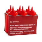 image of Browne USA 57801705 Squeeze Bottle, 16 oz Polyethylene Red with Wide Mouth, No‑Drip Tip - 6/Set