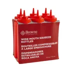 image of Browne USA 57802505 Squeeze Bottle, 24 oz Red Polyethylene, Wide Mouth, No‑Drip Single Tip - 6/Set