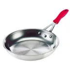 image of Browne USA 5812807 Fry Pan, 7" Dia x 1-3/4" H, Red Silicone Sleeve, Stainless Steel/Aluminum, NSF