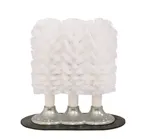 image of Browne USA 616113 Glass Washer, 8.5" Triple‑Head Brush, Suction Base, White Nylon, 3‑Brush Set