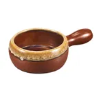 image of Browne USA 744053BR Onion Soup Bowl, 18 oz, 5.25" Dia x 2.25" H, Handled Stoneware, Two‑Tone Brown