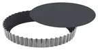 image of Louis Tellier 426440 Obsidian Tart Mold, 11" Dia x 1" Height, Tin‑Plated Non‑Stick Removable Bottom