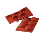 image of Louis Tellier SF001 Red Silicone Half‑Sphere Mold, 5‑Section 1.57"Hx3.15"D, 7"x11‑3/4" OA, Non‑Stick