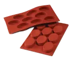 image of Louis Tellier SF018 Oval Mold, Red, 7" x 11-3/4" OA, 9 Sec 0.78"H×2.75", 6‑15 Cmp, Non‑Stick Silicone
