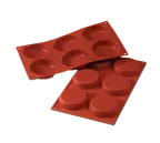 image of Louis Tellier SF047 Red Siloconflex Mold, Six 0.71"H×3.14", 7"×11‑3/4" OA, Non‑Stick Silicone