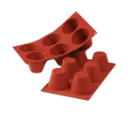 image of Louis Tellier SF052 - Red Silicone Muffin Mold, 6‑Section 7" x 11‑3/4" , Non‑Stick Silicone