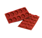 image of Louis Tellier SF084 Red Oval Mold,0.96"H×1.73"W, 7"×11-3/4" OA, Silicone Non-Stick, 6-15 Compartments
