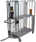 image of Winholt DC-2852TOW-2S-SLV Cart, 28.5"W x 57.7"L x 70.6"H, 1000 lb, 2 Shelves, Sign Holder, Tow Handle, Silver