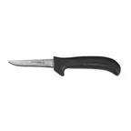 image of Dexter 11263B Deboning Knife, 3‑3/4" Blade, High‑Carbon Steel, Black Plastic Non‑Slip Handle