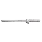 image of Dexter 13403 Sani‑Safe 10" Scalloped Edge Slicer Knife, High‑Carbon Steel Blade, White Handle