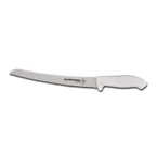 image of Dexter 24383 SofGrip Bread Knife, 10" Scalloped Edge, White Rubber Handle, High‑Carbon Steel Blade
