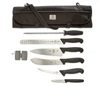 image of Mercer M13751 BBQ Set II, 8-Pc. 3",5.9",8"(Chef/Butch),10",11" knives, Sharpener & 7-Pk Roll - 1/Bag