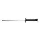 image of Mercer M14510 - 10" German Traditional Steel Sharpening Steel, Black Polypropylene Handle with Ring
