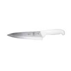 image of Mercer M18110 Chef Knife, 8" High Carbon Steel Blade, White Handle with Finger Guard, NSF