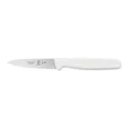 image of Mercer M18170 Paring Knife, 3" Stamped Carbon Steel Blade, White Plastic Handle Finger Guard, NSF
