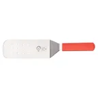 image of Mercer M18710RD - Stainless Steel Turner, 8" x 3" Blade, 14-3/4" Length, Perforated, Red Handle, NSF
