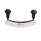 image of Mercer M18928 Mezzaluna Knife, 8" Double Blade, Japanese High Carbon Steel, Dual Rubber Knob Handles