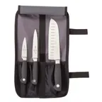 image of Mercer M21910 Knife Set 4pc, 7" Santoku, 5" Utility, 3½" Paring, Steel Blades, Black Handles - 1/Bag