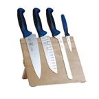 image of Mercer M21981BL Millennia – 5P Set: 8" Chef/7" Santoku/3½" Paring/8" Bread Wavy, Blue Steel, NSF