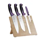 image of Mercer M21981PU 5‑Pk Knife Set Board, 8" Chef, 7" Santoku, 3½" Paring, 8" Bread, Steel, Purple, NSF