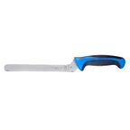 image of Mercer M22418BL Utility Knife – 8" Stamped Bread Knife, Carbon Steel Blade, Blue Plastic Handle, NSF