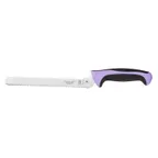 image of Mercer M22418PU 8" Bread & Sandwich Knife, Wavy Edge, Steel Blade, Purple Plastic Handle, NSF