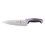 image of Mercer M22608PU - 8" Stamped Chef Knife, High Carbon Steel Blade, Purple Plastic Handle, NSF