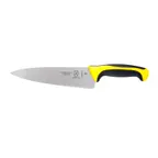 image of Mercer M22608YL Chef Knife – 8" Stamped Carbon Steel Blade, Yellow Non‑Slip Handle with Finger Guard