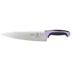 image of Mercer M22610PU Chef Knife – 10" Stamped Carbon Steel, Purple Poly Plastic Handle, Finger Guard, NSF