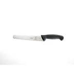 image of Mercer M23208 Bread Knife, 8" Stamped High‑Carbon Steel, Black Santoprene Handle With Finger Guard